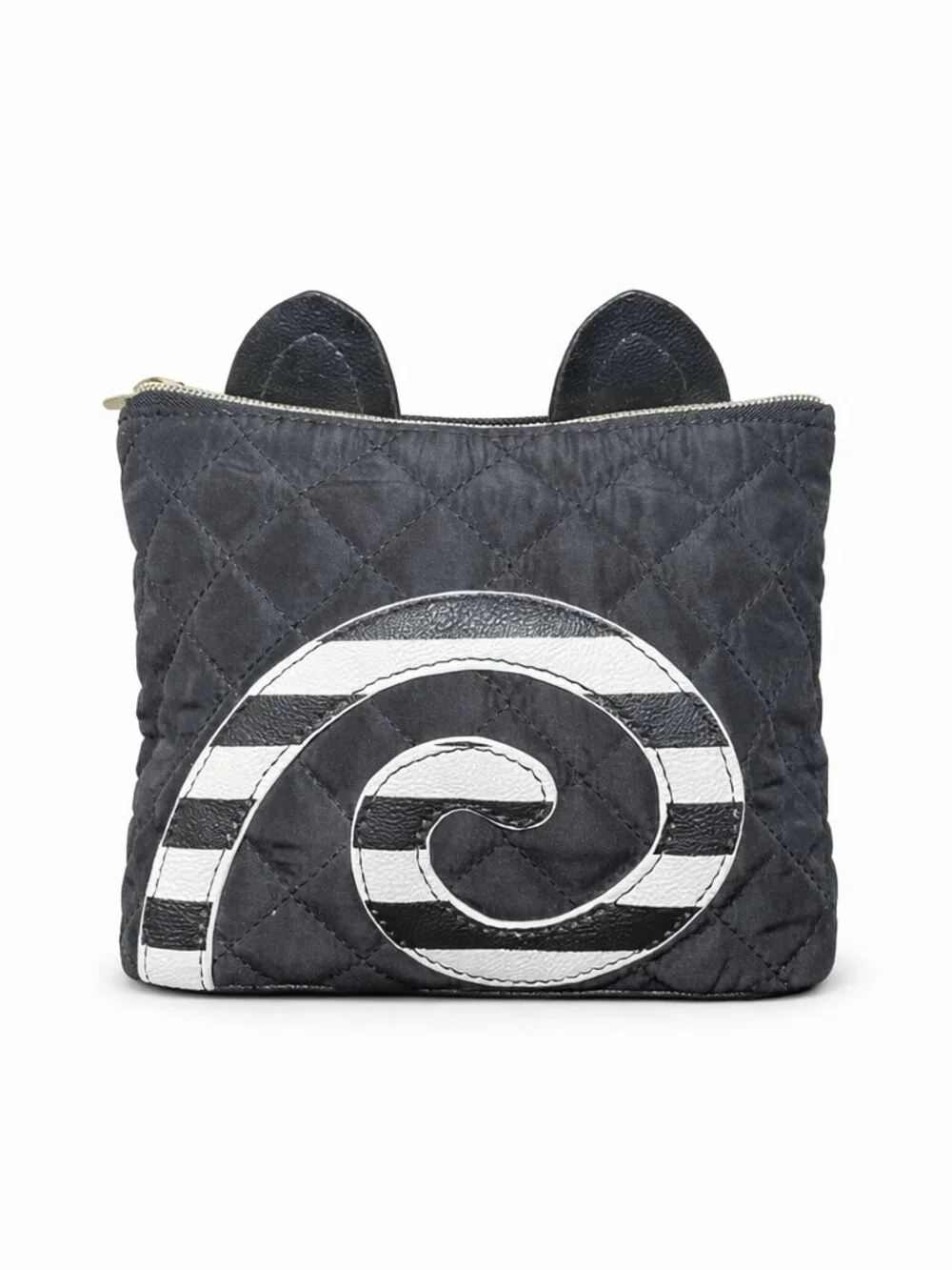 Betsey Johnson Cat Pouch–Black Spiral Stripe Bag for Cosmetics Pet Treats